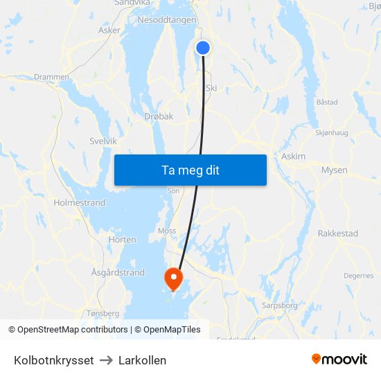 Kolbotnkrysset to Larkollen map