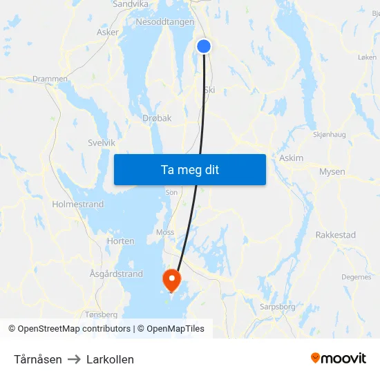 Tårnåsen to Larkollen map