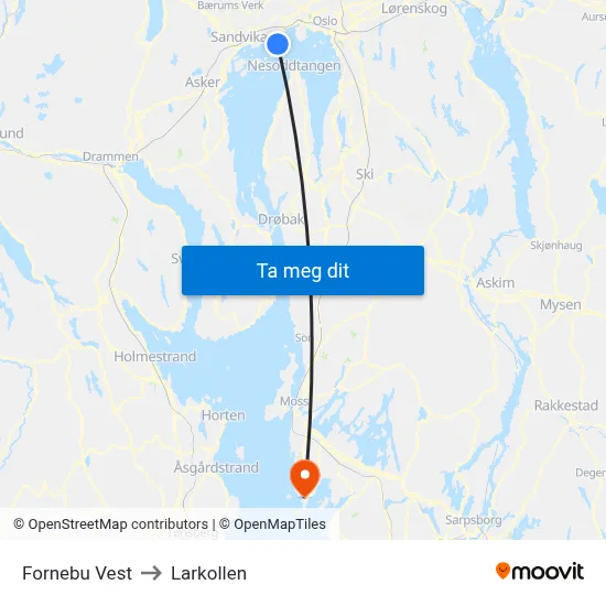 Fornebu Vest to Larkollen map