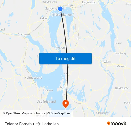 Telenor Fornebu to Larkollen map
