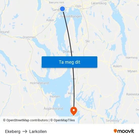 Ekeberg to Larkollen map