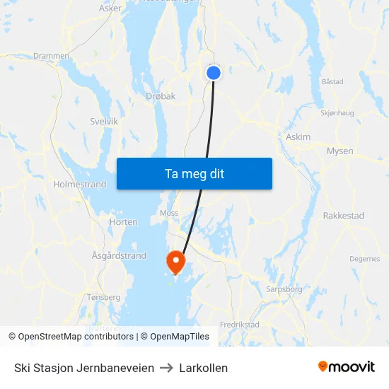 Ski Stasjon Jernbaneveien to Larkollen map