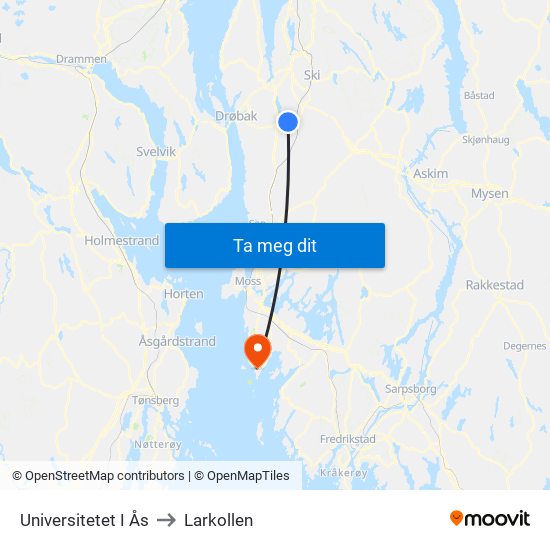Universitetet I Ås to Larkollen map
