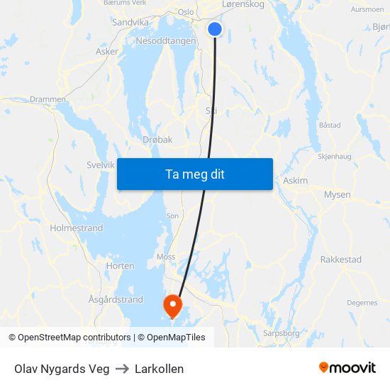 Olav Nygards Veg to Larkollen map