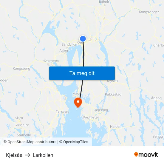 Kjelsås to Larkollen map