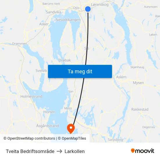 Tveita Bedriftsområde to Larkollen map