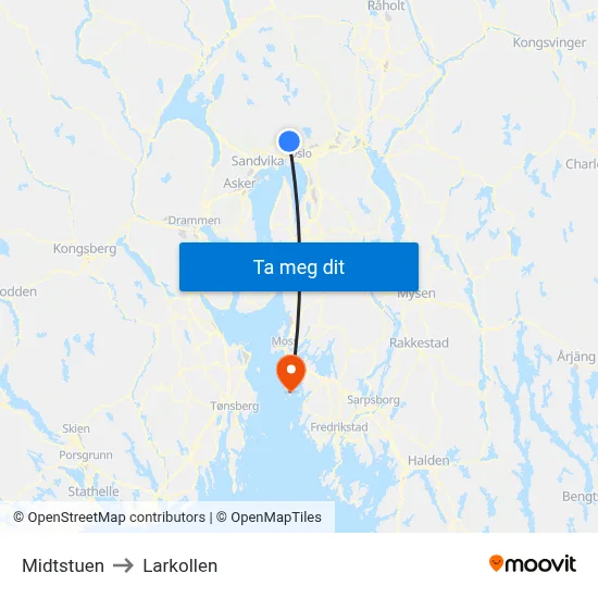 Midtstuen to Larkollen map