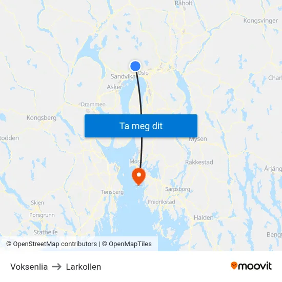Voksenlia to Larkollen map
