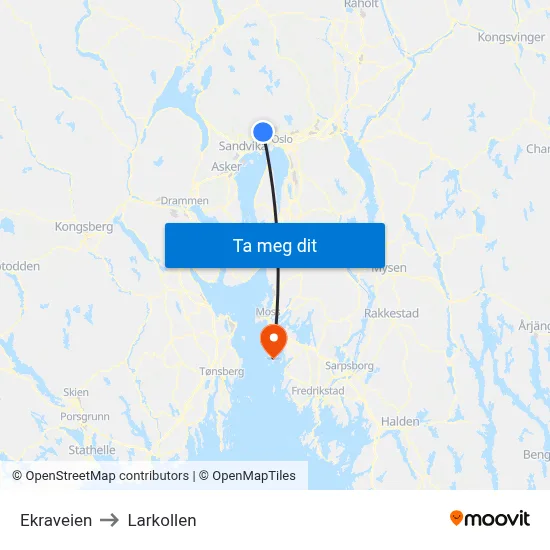 Ekraveien to Larkollen map