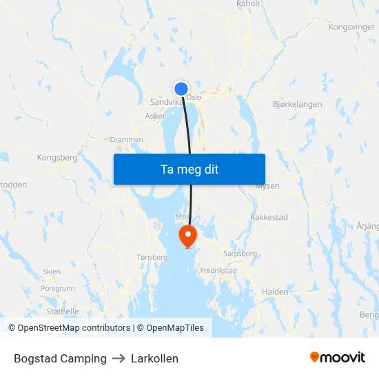 Bogstad Camping to Larkollen map