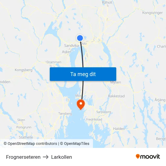 Frognerseteren to Larkollen map