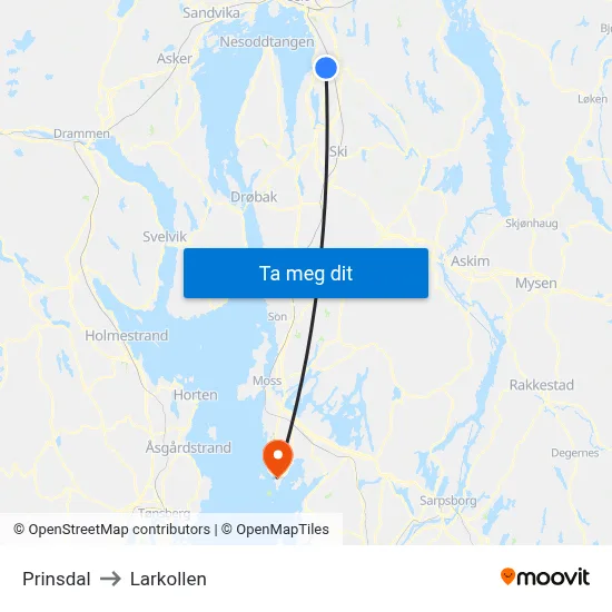 Prinsdal to Larkollen map