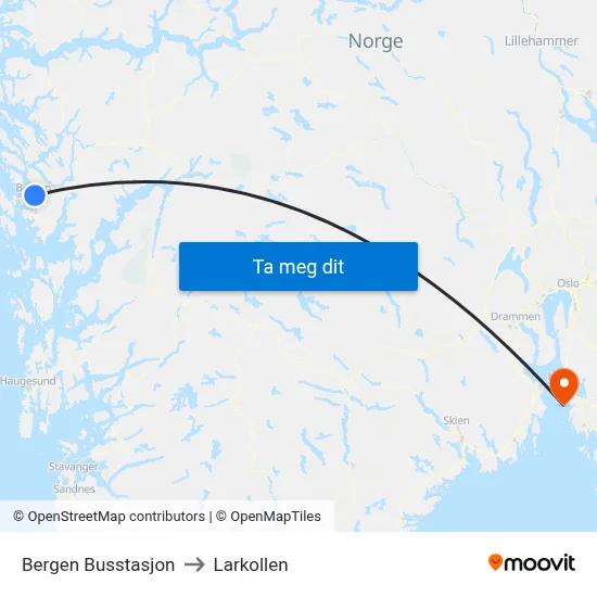 Bergen Busstasjon to Larkollen map