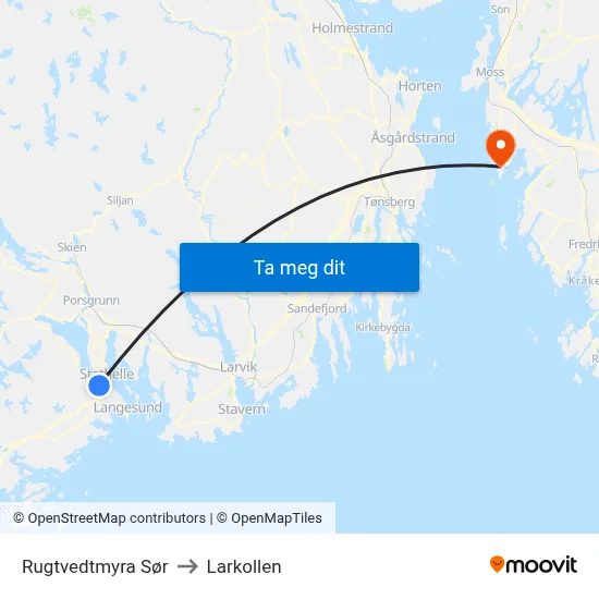 Rugtvedtmyra Sør to Larkollen map