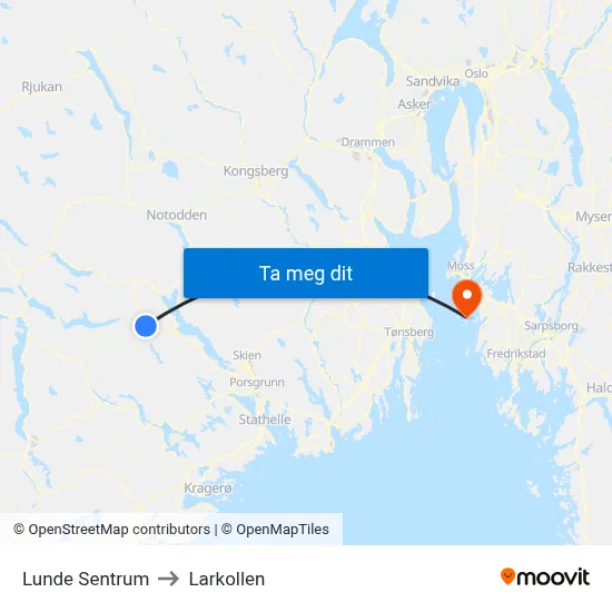 Lunde Sentrum to Larkollen map