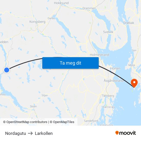 Nordagutu to Larkollen map