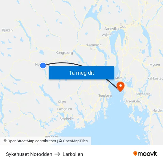 Sykehuset Notodden to Larkollen map