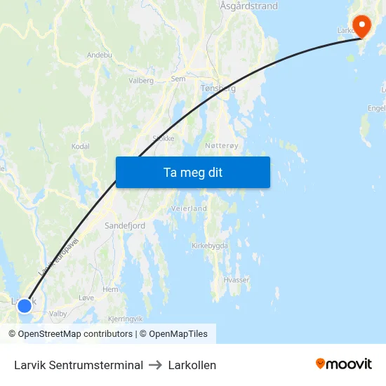 Larvik Sentrumsterminal to Larkollen map