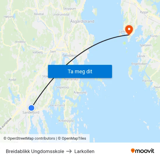 Breidablikk Ungdomsskole to Larkollen map