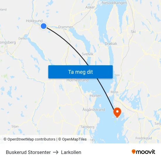Buskerud Storsenter to Larkollen map