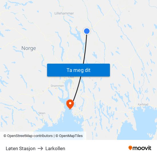 Løten Stasjon to Larkollen map
