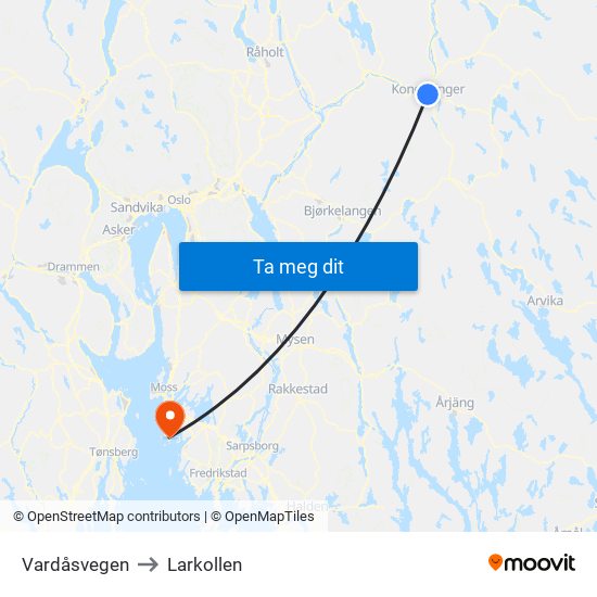 Vardåsvegen to Larkollen map