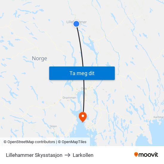 Lillehammer Skysstasjon to Larkollen map