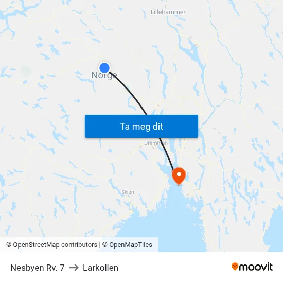 Nesbyen Rv. 7 to Larkollen map
