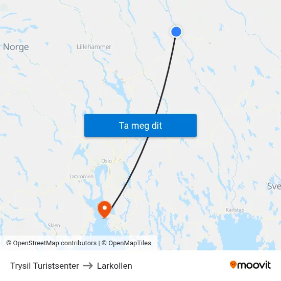 Trysil Turistsenter to Larkollen map