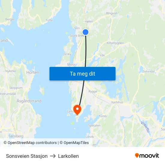 Sonsveien Stasjon to Larkollen map