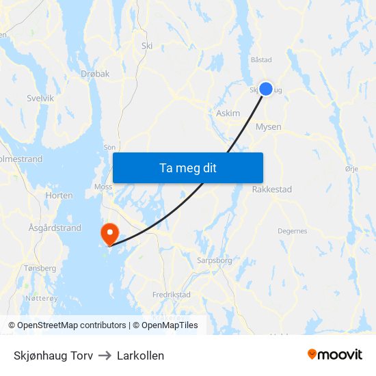Skjønhaug Torv to Larkollen map