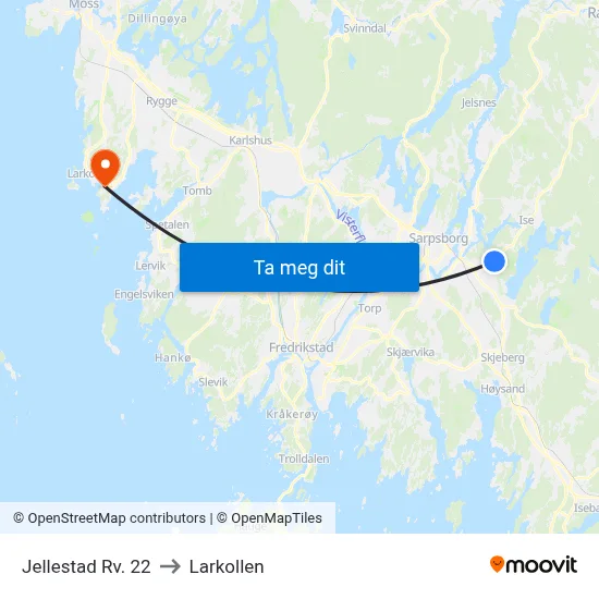 Jellestad Rv. 22 to Larkollen map