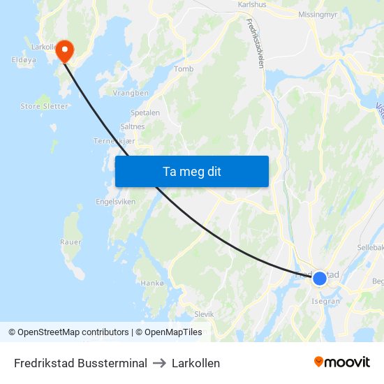 Fredrikstad Bussterminal to Larkollen map