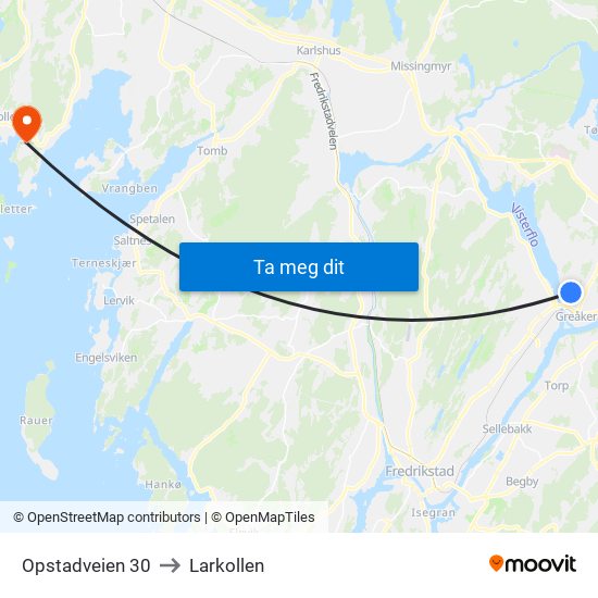 Opstadveien 30 to Larkollen map