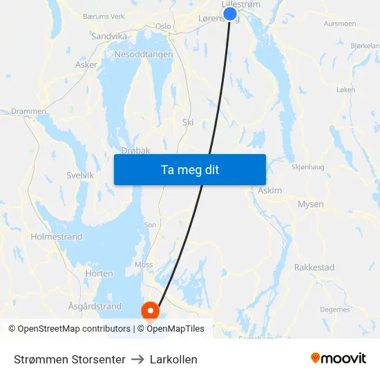 Strømmen Storsenter to Larkollen map