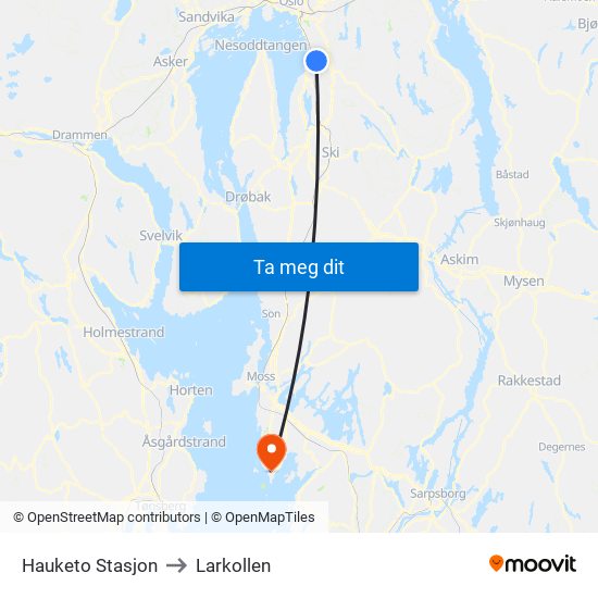 Hauketo Stasjon to Larkollen map