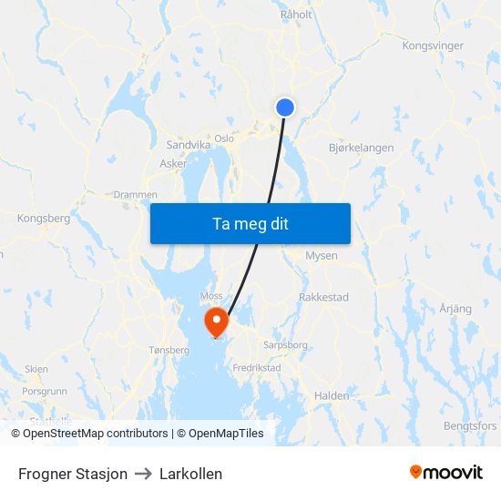 Frogner Stasjon to Larkollen map