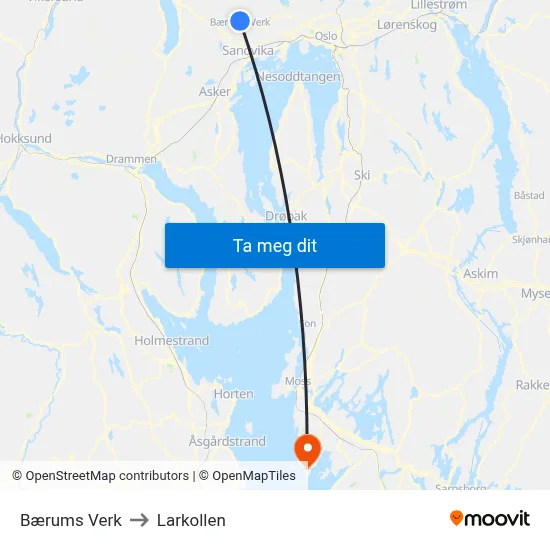 Bærums Verk to Larkollen map