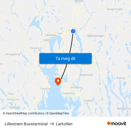 Lillestrøm Bussterminal to Larkollen map
