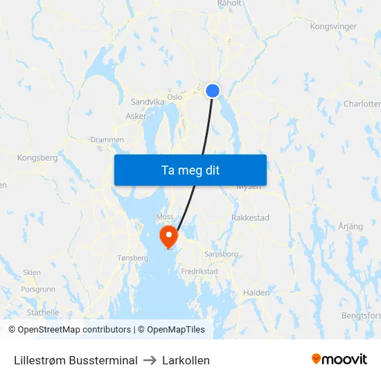 Lillestrøm Bussterminal to Larkollen map