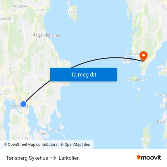 Tønsberg Sykehus to Larkollen map