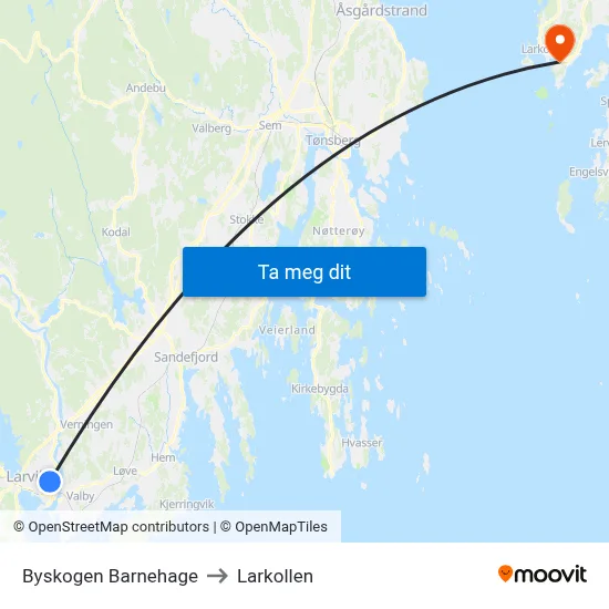 Byskogen Barnehage to Larkollen map