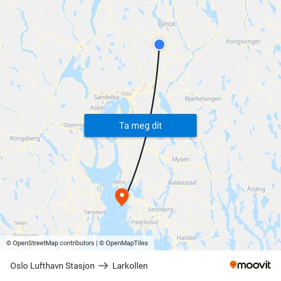 Oslo Lufthavn Stasjon to Larkollen map