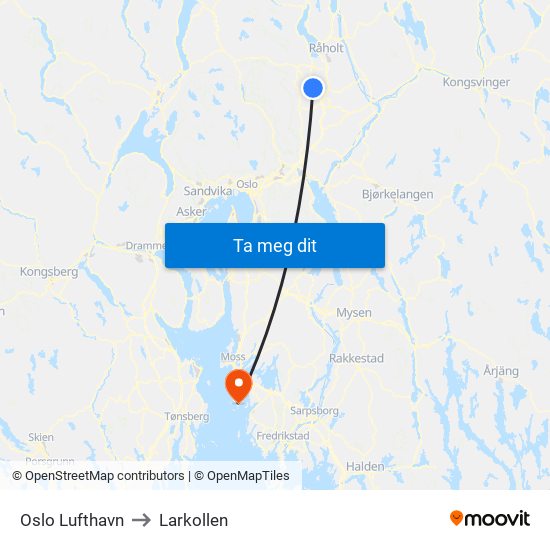 Oslo Lufthavn to Larkollen map