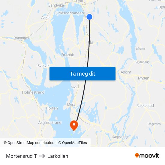 Mortensrud T to Larkollen map