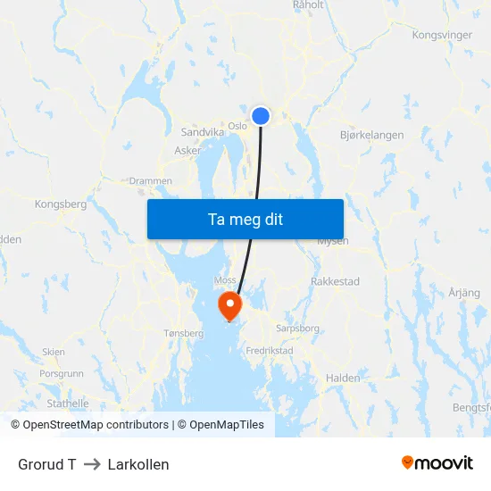 Grorud T to Larkollen map