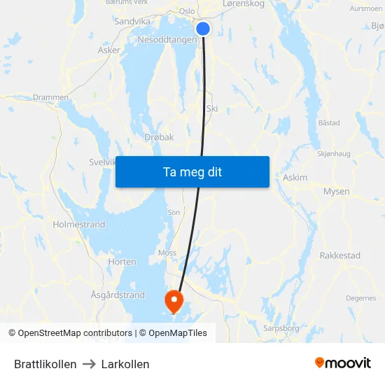 Brattlikollen to Larkollen map
