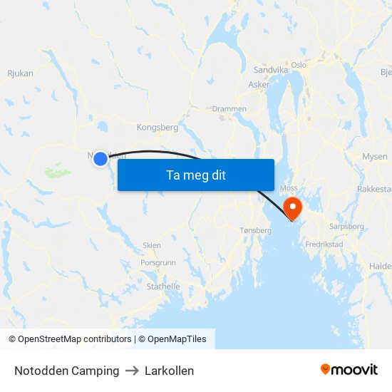 Notodden Camping to Larkollen map