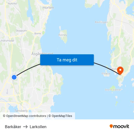 Barkåker to Larkollen map
