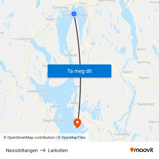 Nesoddtangen to Larkollen map